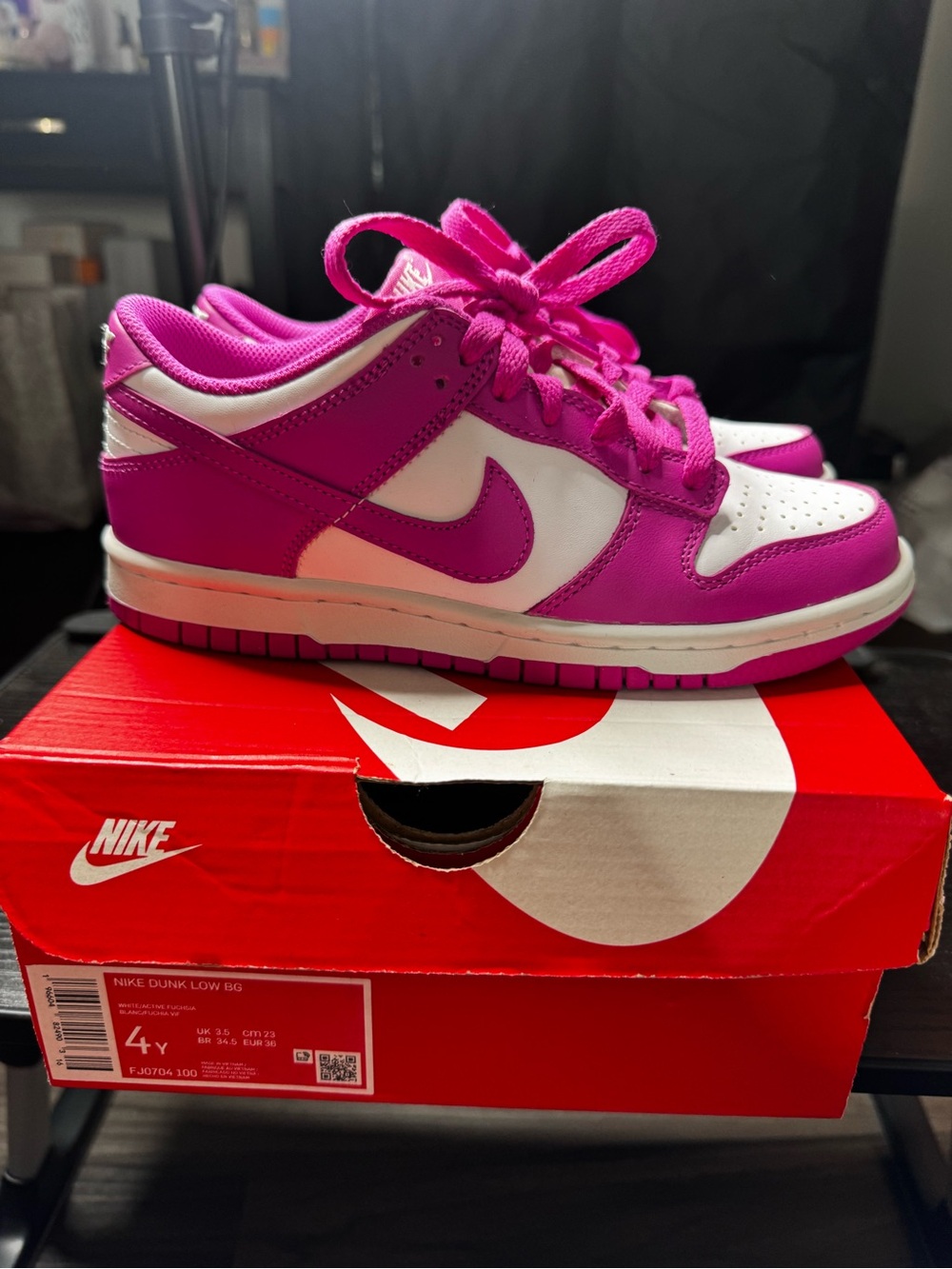 Nike Kids Dunk Low Sneakers in Hot Pink and White